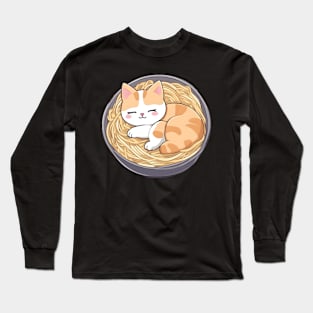 Cute cat sleeping with noodle Long Sleeve T-Shirt